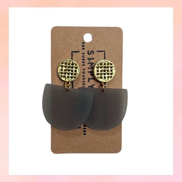 Jewelry - Matte Gray Acetate & Gold Drop Earrings - Minimalist